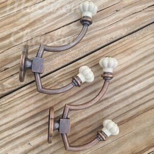 Porcelain Pumpkin Knob Coat Hat Hooks Set 2